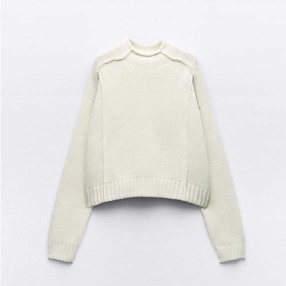 Zara Cream Pronounced Seam Mock Neck Sweater